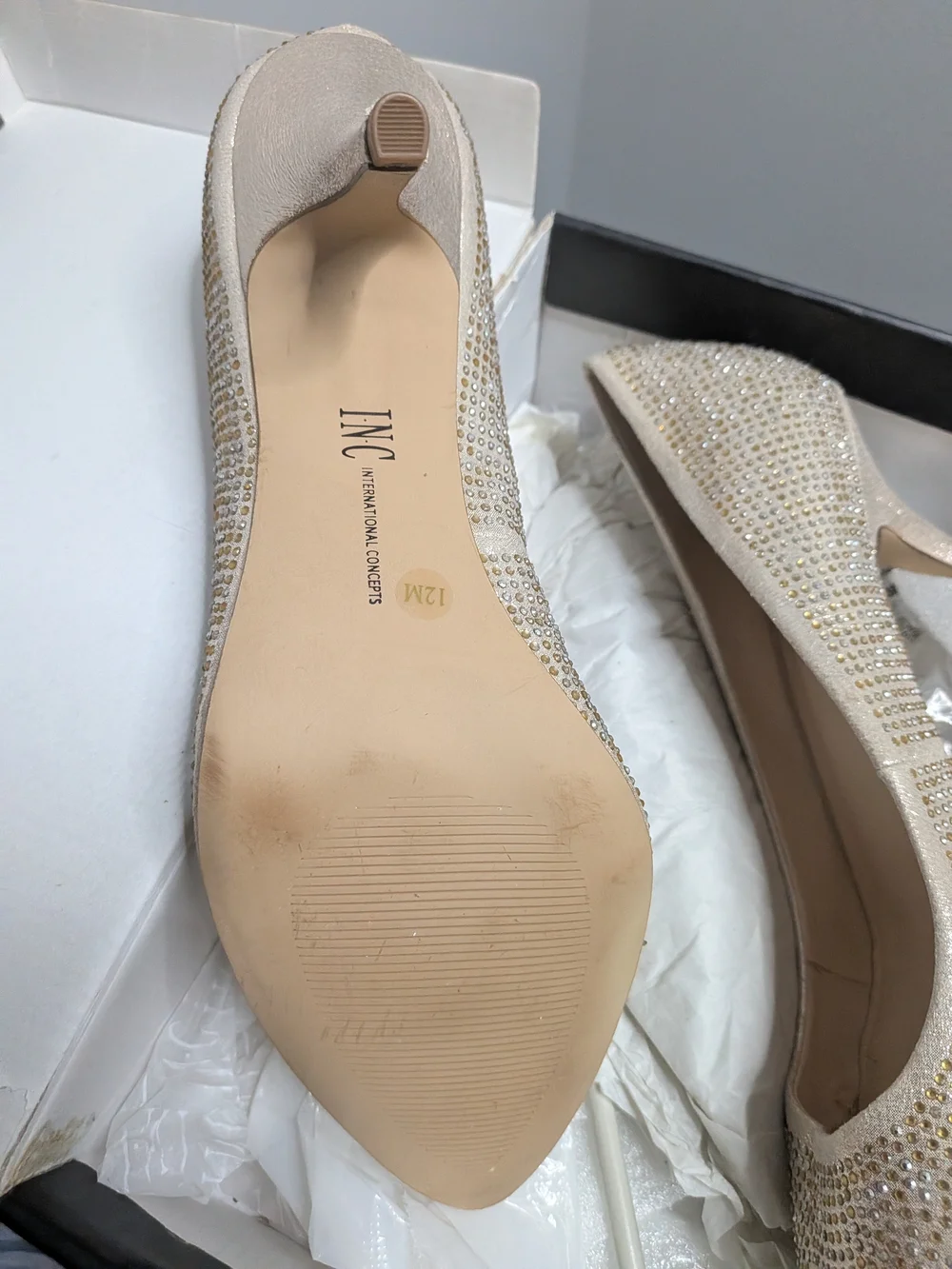 INC International Concepts Ivory Crystal-Embellished Low Heel Pumps